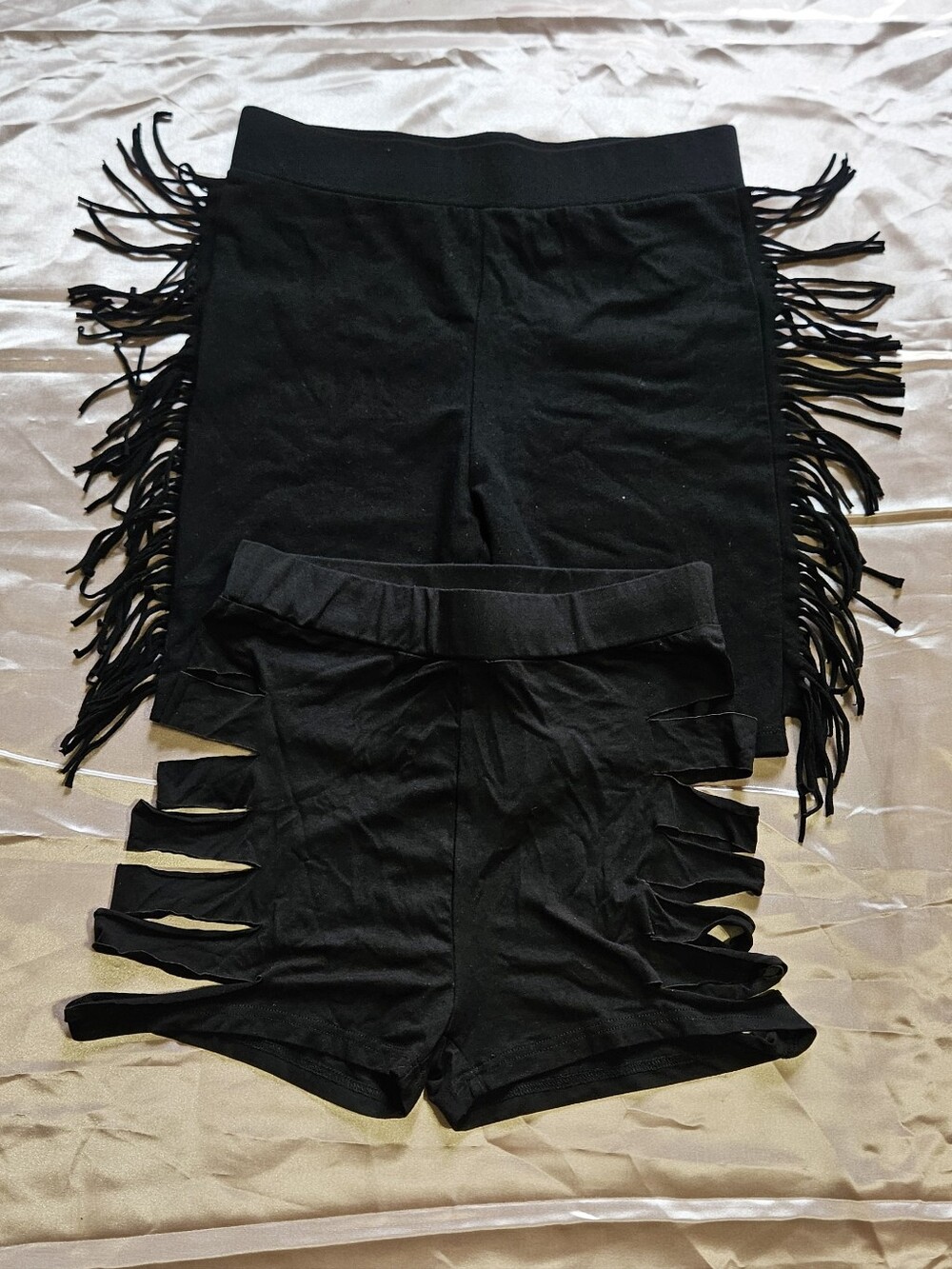Forever 21 Black Fringe Cutout Bike Shorts Set